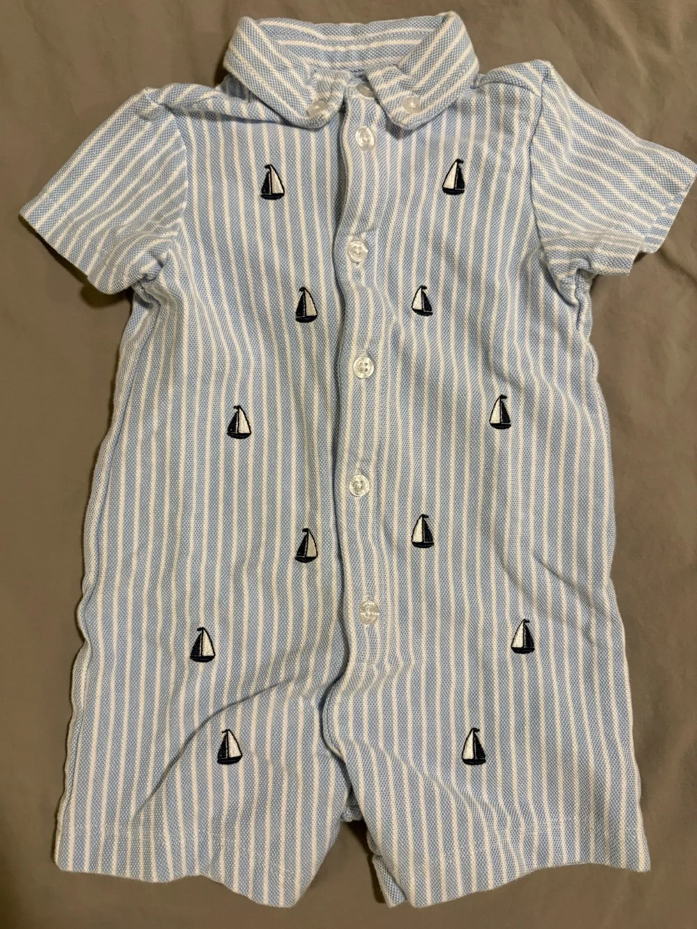 Little Me 6M Striped Sailboat & Zoo Animal Romper Set - Blue & Gray